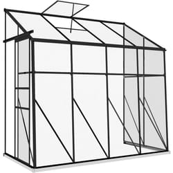 Serre de jardin adossée serre adossée dim. 2,53L x 1,27l x 2,4H m fondation porte coulissante lucarne alu polycarbonate noir