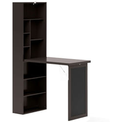 Homcom - Bureau mural pliable table murale rabattable suspendue sur pied avec bibliothèque tableau à craie intégré panneaux particules chocolat