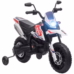 Moto électrique enfants - AIYAPLAY - sous licence Aprilia - 2 moteurs 12V roues dentraînement lumière LED musique - blanc