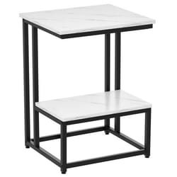 Table dappoint - HOMCOM - structure acier noir - plateau étagère aspect marbre blanc