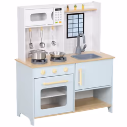 Cuisine enfant - AIYAPLAY - avec micro-ondes cuisinière espace de rangement accessoires de cuisine - pour enfants 3+ ans - bl ...