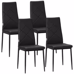 Lot de 4 chaises de salle à manger - HOMCOM - avec dossier haut revêtement synthétique et pieds en acier - noir