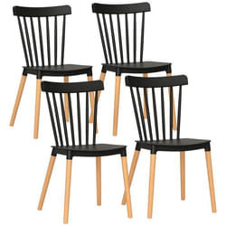 Lot de 4 chaises de salle à manger - HOMCOM - style scandinave - assise en polypropylène - pieds en hêtre - 48 x 525 x 83 cm noir