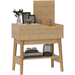 Homcom - Table d'appoint bout de canapé style campagne chic - coffre, étagère - aspect chêne clair rotin