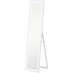Grand miroir led pleine longueur 40 x 160 cm autoportant ou à fixer - 3 couleurs luminosité réglable - effet bois blanc
