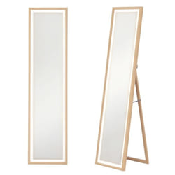 Grand miroir - HOMCOM - éclairage LED 3 couleurs - montage mural ou sur pied - rectangulaire - verre trempé MDF - 40x160cm - chêne