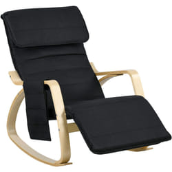 Fauteuil à bascule - fauteuil relax repose-pied réglable, poche rangement, tétière - bois tissu noir