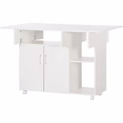 Homcom - Table de salle à manger pliable sur roulettes 3 compartiments placard étagère blanc