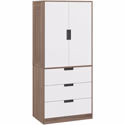 Cette armoire de chambre HOMCOM bicolore blanc effet bois sublimera votre intérieur en y ajoutant une jolie touche supplément ...