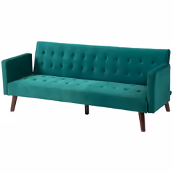 Canapé convertible 3 places design Chesterfield inclinable réglable effet capitonné velours vert turquoise