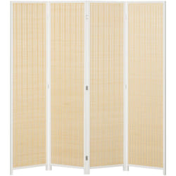 Homcom - Paravent intérieur séparateur de pièce pliable 4 panneaux dim. 180L x 180H cm bois pin bambou coton blanc
