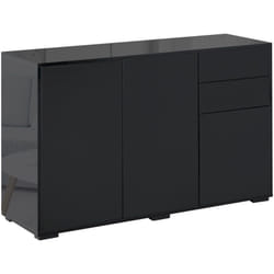 Homcom - Commode buffet de rangement 2 tiroirs coulissants 3 portes étagère réglable panneaux de particules 117 x 36 x 74 cm noir