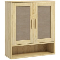 Meuble mural salle de bain - HOMCOM - étagère réglable double porte et étagère ouverte - 59 x 20 x 665 cm - effet bois de chêne