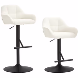 Tabourets de bar - HOMCOM - lot de 2 - hauteur réglable et assise pivotante - tissu effet lin et base en acier - crème