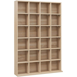 Tagère rangement cd/dvd meuble de rangement pour 480 CDs 24 compartiments réglables en hauteur 89 x 20 x 130 cm naturel