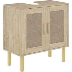 Homcom - Meuble sous vasque style bohème - 2 portes, étagère - effet rotin bois clair