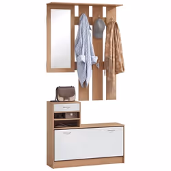 Meuble dentrée HOMCOM vestiaire avec panneau porte-manteau miroir et banc à chaussures - 6 crochets et étagère réglable