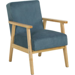 Homcom - Fauteuil lounge style nordique piètement structure accoudoirs bois hévéa velours côtelé bleu