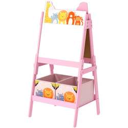 Aiyaplay - Tableau enfant double face tableau blanc et noir - 2 boites rangement incluses - mdf rose