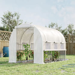 Serre de jardin tunnel 6 m² 6 fenêtres porte zippée acier galvanisé PE blanc