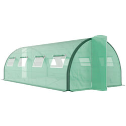 Outsunny - Serre de jardin tunnel 18 m² 8 fenêtres 2 portes articulées acier galvanisé pe haute densité vert