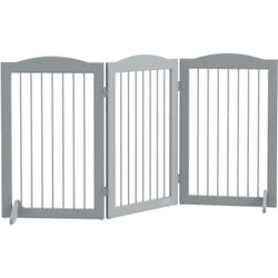 Barrière de sécurité chien pliable 3 plaques 2 pieds de soutien H.80 cm gris