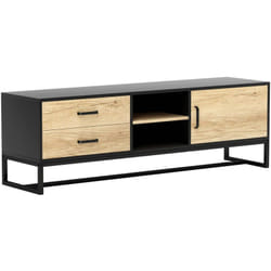 Homcom - Meuble tv moderne - porte, étagère, 2 tiroirs, 2 niches - acier noir effet bois