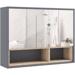 Homcom - Armoire miroir de salle de bain - 3 portes, 3 étagères, 2 niches - dim. 80 x 20 x 60 cm - gris effet bois clair naturel