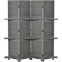 Homcom - Paravent intérieur 4 panneaux 3 étagères pliables séparateur de pièce portes persiennes bois de paulownia gris