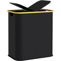 Homcom - Panier à linge double pliable 80L - corbeille à linge sale avec couvercle et poignées - non tissé noir bambou