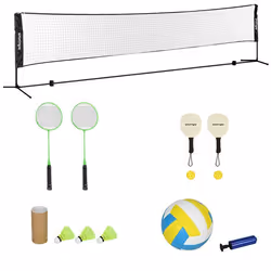 Ensemble complet de badminton pickleball et volleyball - SPORTNOW - 3 en 1 - avec filet hauteur réglable 107-155 cm - noir et ...