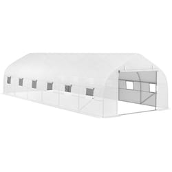 Serre tunnel grande taille 24 m² châssis tubulaire acier galvanisé renforcé 2,4 cm 12 fenêtres 1 porte blanc