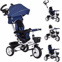 Tricycle 6 en 1 pour enfants - HOMCOM - poignée de poussée siège réversible panier auvent ceinture de sécurité - 1-5 ans - ve ...