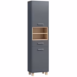 Colonne salle de bain - HOMCOM - 2 placards tiroir et 2 compartiments ouverts - 40 x 24 x 160 cm - gris