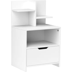 Homcom - Chevet table de nuit multi-rangement tiroir niche plateau 2 étagères aspect bois blanc