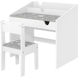 Ensemble bureau et chaise enfant motif étoile lune - tiroir, porte-livres intégré - blanc gris