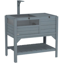 Pawhut - Maison enclos pour tortues sur pied - étagère de rangement - bois sapin bleu gris