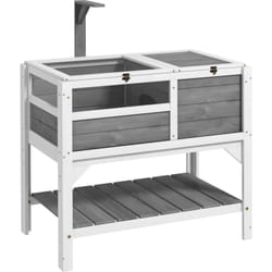 Maison enclos pour tortues sur pied - étagère de rangement - bois sapin gris blanc