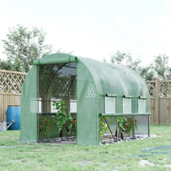 Serre de jardin tunnel 6 m² 6 fenêtres porte zippée acier galvanisé pe vert