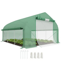 Serre de jardin tunnel - Outsunny - 104 m² - porte zippée enroulable fenêtres en maille - anti-UV - 350 x 300 x 200 cm - vert