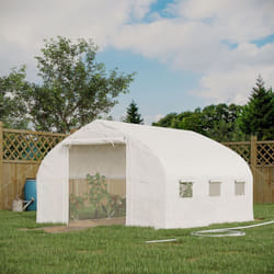 Serre de jardin tunnel 10,4 m² - 6 fenêtres et porte zippée avec moustiquaires - acier galvanisé pe blanc