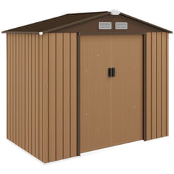 Outsunny - Abri de jardin - remise pour outils - cabanon porte verrouillable - dim. 213L x 130l x 185H cm - tôle d'acier café chocolat