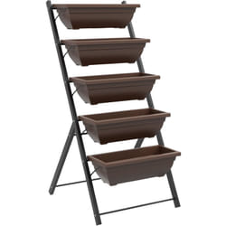 Outsunny - Jardinière sur pied 5 bacs amovibles fond doublé inserts irrigation acier noir pp marron
