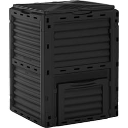 Outsunny - Composteur de jardin 300L - grande porte et couvercle - aération optimale - polypropylène noir