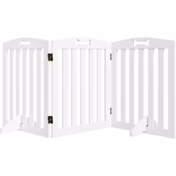 Explorez la barrière de sécurité pour animaux PawHut, un accessoire pliable en trois panneaux, idéal pour couloirs, portes et ...