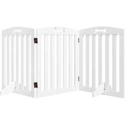 Barrière de sécurité chien pliable adaptable motif os - piètement support antidérapant - 155 x 30 x 61 cm - mdf blanc