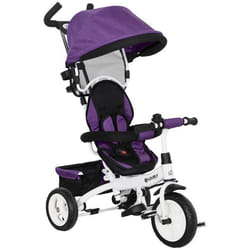 Tricycle enfant - HOMCOM - pare-soleil pliable canne télescopique amovible - 95 x 50 x 106 cm - acier - violet blanc