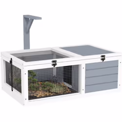 Enclos tortue - maison tortue terrestre exterieur - support de lampe, 2 plateaux coulissants - dim. 81L x 48l x 31H cm - bois gris clair