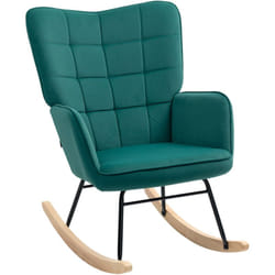 Homcom - Fauteuil à bascule rocking chair design - structure acier piètement bois effet velours vert