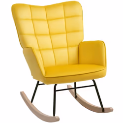 Fauteuil à bascule - HOMCOM - revêtement en velours - structure en acier - pieds en bois massif - jaune
